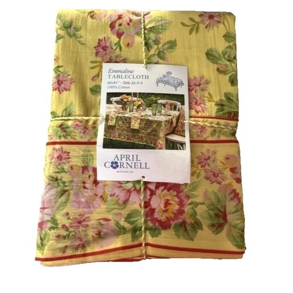 April Cornell Emmaline Tablecloth Floral English Country Garden Yellow 60x84"